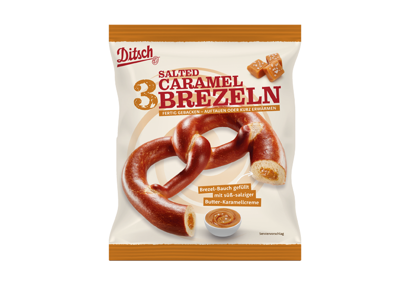 - in Kürze erhältlich - Laugenbrezeln gefüllt mit Salted Caramel, 3 x 76 g