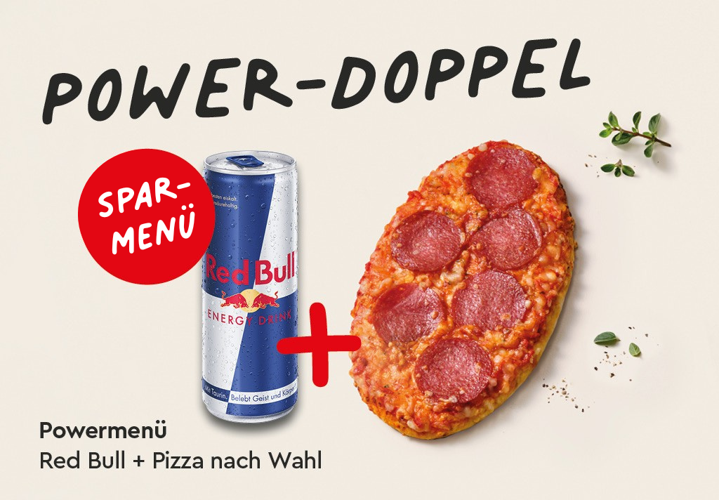 Hole dir jetzt dein Energiebundel: Pizza und RedBull