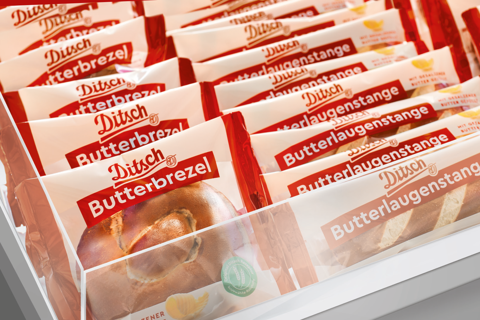 Individually packed products, pretzels filled with salted butter